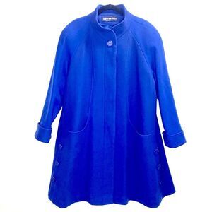 Vintage Herman Kay Cobalt Royal Blue Virgin Wool Swing Coat Size 10